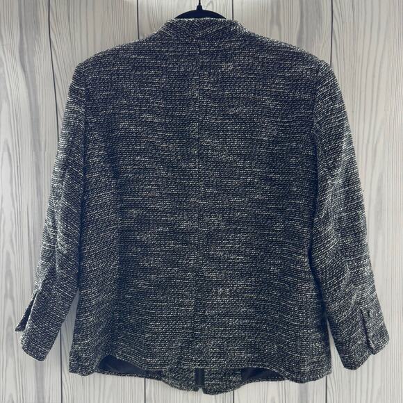 Eileen Fisher Large Black & White Tweed Zippered Front Jacket Faux Pockets - Picture 4 of 8